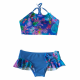 Biquíni Infantil Frente  Única Azul com Estampa Floral | Proteção UV 50+